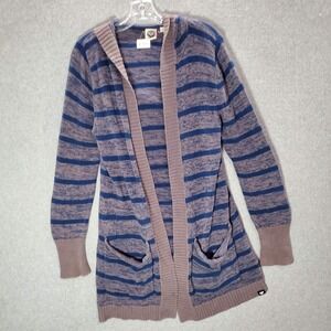 Roxy Women Sweater Large‎ Blue Striped Cardigan Duster Open Front